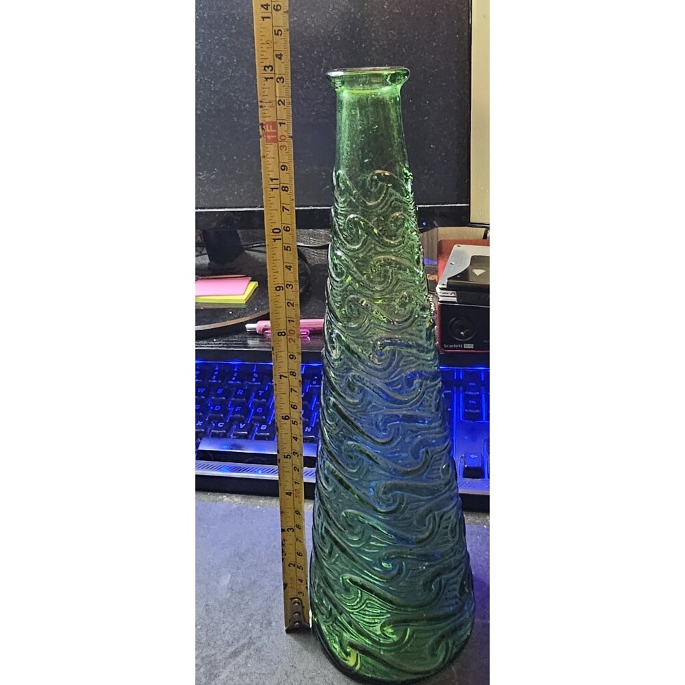 Vintage Empoli Italy Green Wave Genie Bottle Decanter Vase MCM Missing Stopper